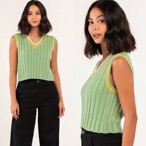 🦋 RSQ Green Knit Crop Sweater Vest Y2k Size Small